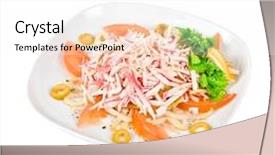  Presentation with crab - Slides featuring salad of crab meat closeup background and a white colored foreground