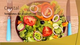  Presentation with fresh fruits vegetables groceries paper - Presentation having salad-of-fresh-vegetables background and a coral colored foreground