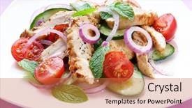  Presentation with salad dressing - PPT theme enhanced with salad of grilled chicken breasts with mint cucumber and yogurt dressing background and a red colored foreground