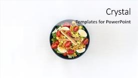  Presentation with pasta sauce - PPT theme with salad of pasta egg smoked background and a cool aqua colored foreground