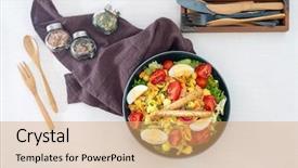  Presentation with classic homemade tomato sauce - Colorful slide set enhanced with salad of pasta egg smoked backdrop and a coral colored foreground