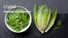  Presentation with lettuce - Presentation consisting of salad on stone table top background and a  colored foreground