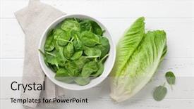  Presentation with spinach lettuce berries mushrooms broccoli - Cool new slides with salad on wooden table top backdrop and a light gray colored foreground