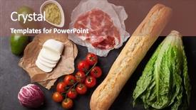  Presentation with mozzarella cheese - Presentation theme featuring salad prosciutto and mozzarella cheese background and a coral colored foreground