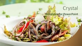  Presentation with salad - Presentation design featuring salad-with-anchovy-and-vegetables background and a mint green colored foreground