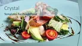  Presentation with keto - Colorful slide set enhanced with salad-with-avocado-turkey-meat backdrop and a light blue colored foreground