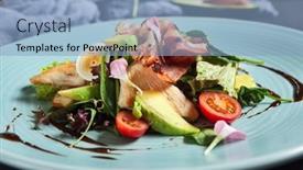  Presentation with keto - Amazing slide set having salad-with-avocado-turkey-meat backdrop and a light blue colored foreground