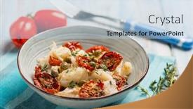  Presentation with salad - PPT theme having salad-with-baccala-dried-tomatoes background and a light blue colored foreground