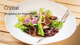  Presentation with red laser beam - Slide set enhanced with salad with beef red beans background and a  colored foreground