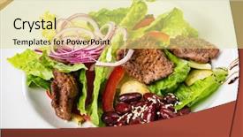  Presentation with red onion - Presentation design with salad with beef red beans background and a  colored foreground