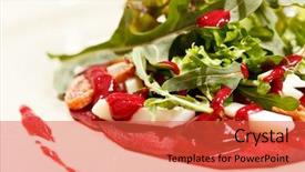  Presentation with salad - Presentation having salad-with-beet-and-arugula background and a red colored foreground