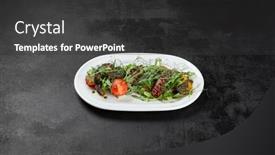  Presentation with black ceramic - Presentation theme featuring salad-with-boiled-octopus-potatoes background and a dark gray colored foreground