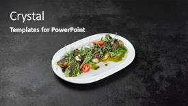  Presentation with black ceramic - Theme with salad-with-boiled-octopus-potatoes background and a dark gray colored foreground