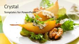  Presentation with blue cheese - Colorful slide deck enhanced with salad with caramelized pears walnuts and blue cheese backdrop and a blonde colored foreground