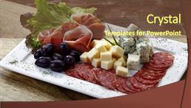  Presentation with salad - Slide set consisting of salad with cheese olives salami background and a tawny brown colored foreground