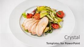  Presentation with breast - Slide deck having salad-with-chicken-breast background and a light gray colored foreground