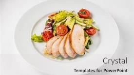  Presentation with breast - Amazing slide deck having salad-with-chicken-breast backdrop and a light gray colored foreground