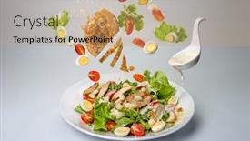  Presentation with recipe - Audience pleasing slide deck consisting of salad-with-chicken-parmesan-cheese backdrop and a coral colored foreground