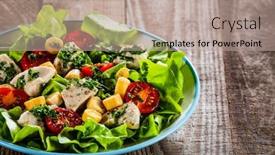  Presentation with chicken - Cool new slide deck with salad-with-chicken-vegetables backdrop and a coral colored foreground
