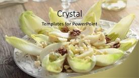  Presentation with blue cheese - Colorful slide set enhanced with salad with chicory blue cheese walnuts and pears backdrop and a soft green colored foreground