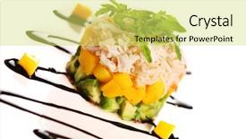  Presentation with white plate - Presentation theme consisting of salad with crab meat mango background and a yellow colored foreground