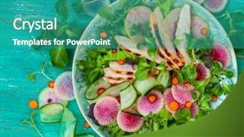  Presentation with grilled chicken - Colorful theme enhanced with salad with cucumber and watermelon backdrop and a teal colored foreground