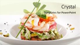  Presentation with agriculture animal quail - PPT theme with salad with cucumber tomatoes shrimps background and a soft green colored foreground