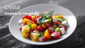  Presentation with green fresh food - Presentation design featuring salad-with-different-varieties-kind background and a gray colored foreground