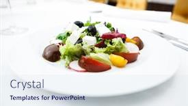  Presentation with feta cheese - Beautiful slides featuring salad with feta cheese olives and cherry tomatoes backdrop and a sky blue colored foreground