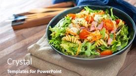  Presentation with mozzarella cheese - Theme featuring salad-with-fusilli-pasta-accompanied background and a coral colored foreground