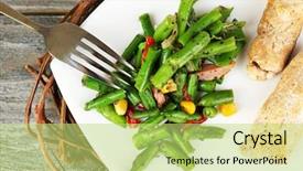  Presentation with green color - Audience pleasing theme consisting of salad-with-green-beans-ham backdrop and a yellow colored foreground