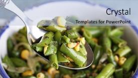  Presentation with green color - Slides having canned meat - salad with green beans background and a light blue colored foreground