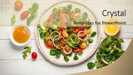  Presentation with salad dressing - Slide deck with salad with honey mustard dressing background and a lemonade colored foreground