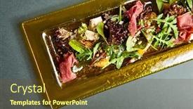 Presentation with fancy - Presentation design enhanced with salad-with-lettuce-and-jamon background and a tawny brown colored foreground