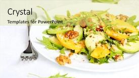  Presentation with mango - Slides consisting of salad with mango avocado arugula and walnuts background and a yellow colored foreground
