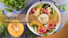  Presentation with melon - Beautiful theme featuring salad with mozzarella and ham backdrop and a gold colored foreground