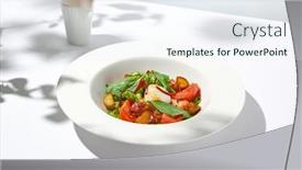  Presentation with restaurant menu - Presentation design with salad-with-octopus-baked-potatoes background and a sky blue colored foreground