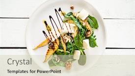  Presentation with pear - Slide deck with salad-with-pear-and-cheese background and a soft green colored foreground