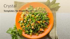  Presentation with peas - Presentation with salad with peas carrots and onions sauteed healthy food background and a yellow colored foreground