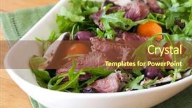  Presentation with carrots - Slides consisting of salad with rare sliced beef arugula mushrooms cherry tomatoes and carrots simple delicious eating background and a tawny brown colored foreground