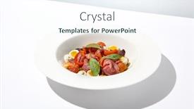  Presentation with roast beef - PPT theme featuring salad-with-roast-beef-vegetables background and a sky blue colored foreground