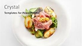  Presentation with haute cuisine - PPT theme featuring salad-with-roast-beef background and a white colored foreground