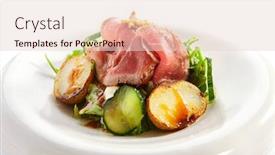  Presentation with haute cuisine - Colorful presentation theme enhanced with salad-with-roast-beef backdrop and a lemonade colored foreground