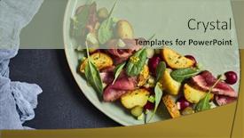  Presentation with green fresh food - Slide set featuring salad-with-roast-beef background and a mint green colored foreground