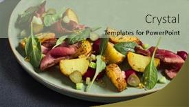  Presentation with roast beef - Presentation design with salad-with-roast-beef background and a light gray colored foreground