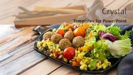  Presentation with salad - Beautiful PPT theme featuring salad-with-semolina-falafels-pickled backdrop and a coral colored foreground