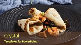  Presentation with black ceramic - Beautiful slide set featuring salad-with-shrimp-and-pita backdrop and a tawny brown colored foreground