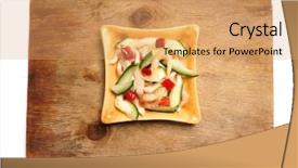  Presentation with cucumbers cultivation - Colorful slide deck enhanced with salad with shrimps and cucumber backdrop and a coral colored foreground