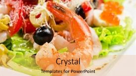  Presentation with caviar - Presentation having salad with shrimps caviar calamaries lettuce olive tomato and mozzarella background and a yellow colored foreground