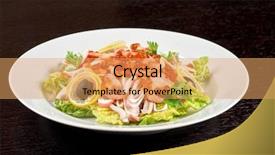  Presentation with caviar - Beautiful PPT theme featuring salad with shrimps caviar calamaries lettuce lemon and olive backdrop and a yellow colored foreground